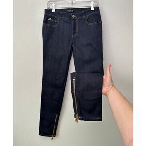 NWT Tom Ford Dark Indigo Skinny Jeans Women’s 29 Low Rise Gold Zip Ankles